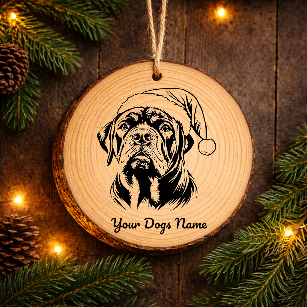 Bullmastiff Santa Hat Dog Rustic Pine Christmas Ornament