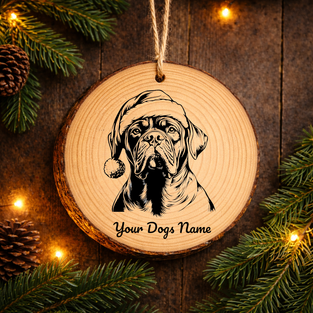 Bullmastiff Santa Hat Dog Rustic Pine Christmas Ornament