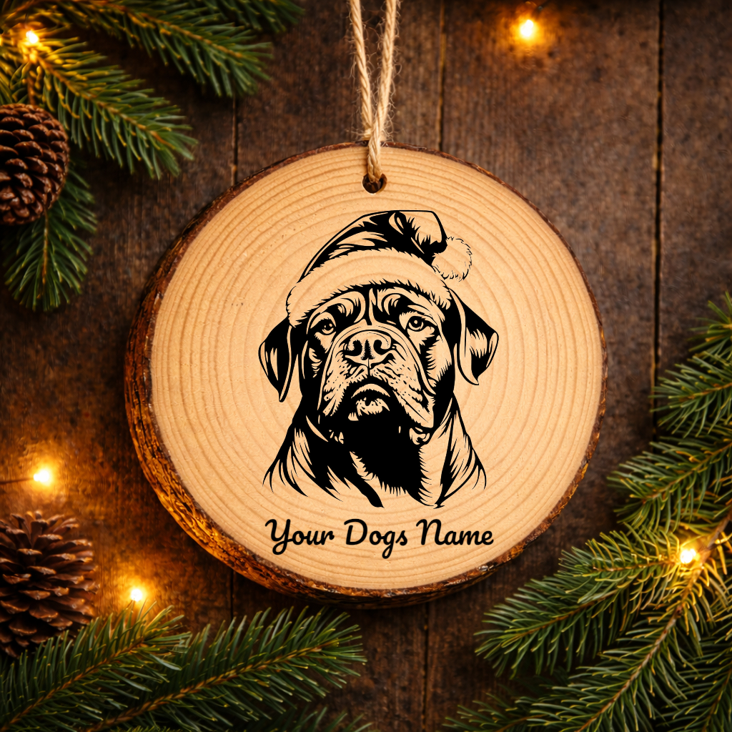 Bullmastiff Santa Hat Dog Rustic Pine Christmas Ornament