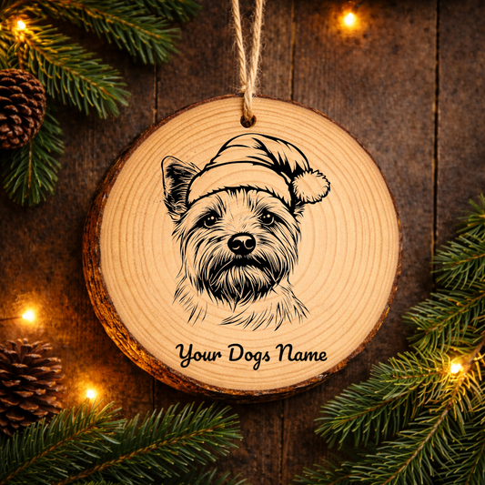 Cairn Terrier Santa Hat Dog Rustic Pine Christmas Ornament