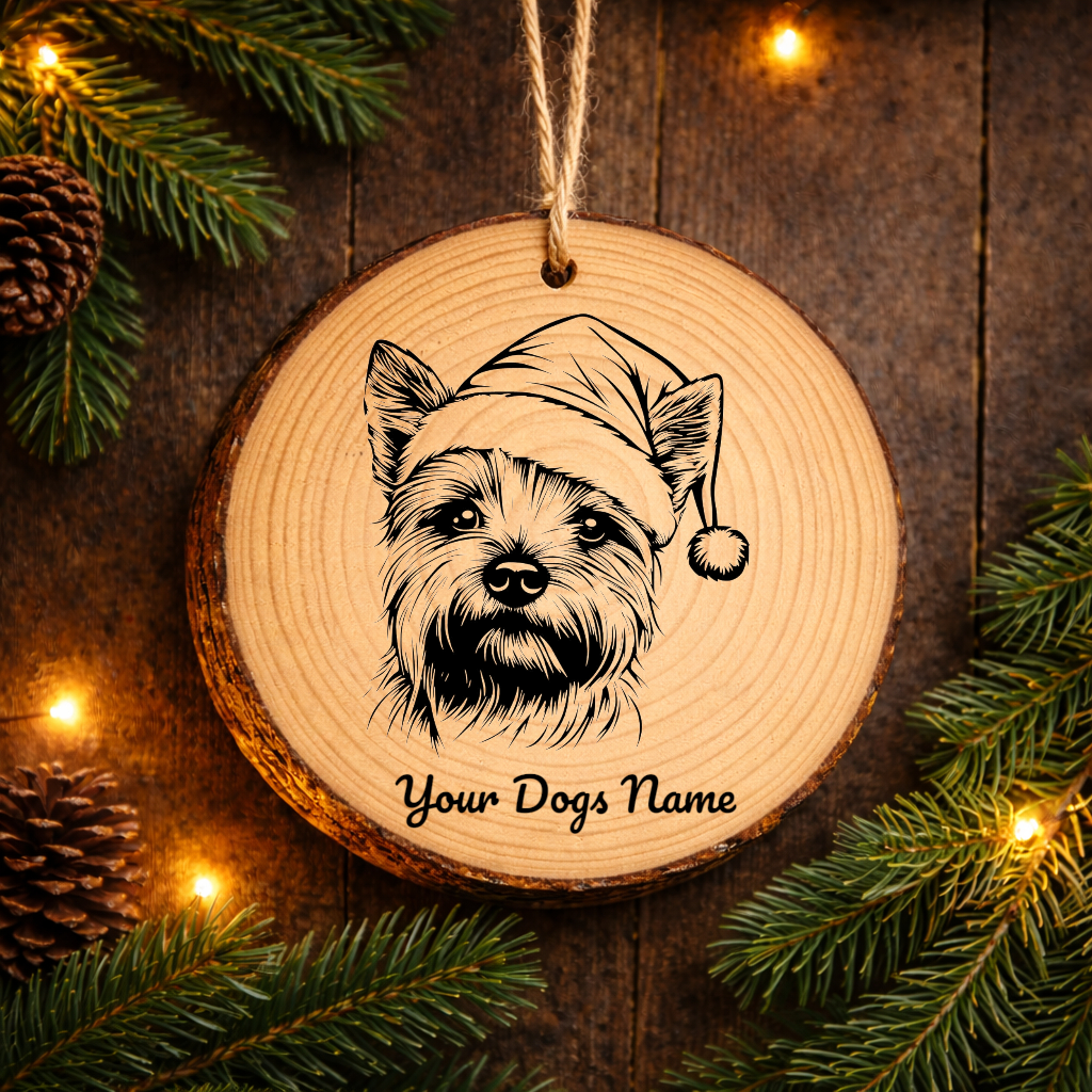 Cairn Terrier Santa Hat Dog Rustic Pine Christmas Ornament