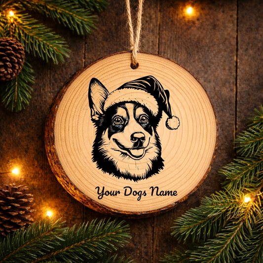Canaan Santa Hat Dog Santa Hat Dog Rustic Pine Christmas Ornament
