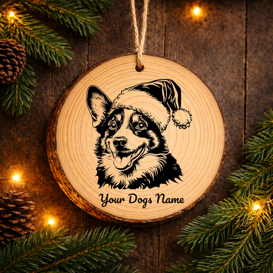 Cardigan Welsh Corgi Santa Hat Dog Rustic Pine Christmas Ornament