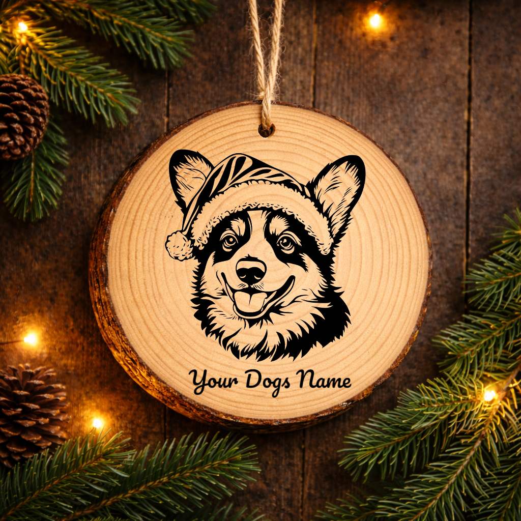 Cardigan Welsh Corgi Santa Hat Dog Rustic Pine Christmas Ornament