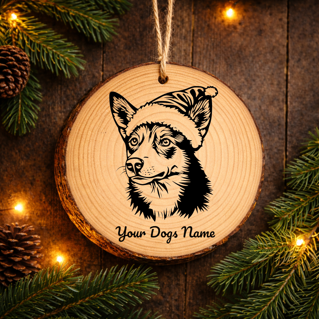 Carolina Santa Hat Dog Santa Hat Dog Rustic Pine Christmas Ornament