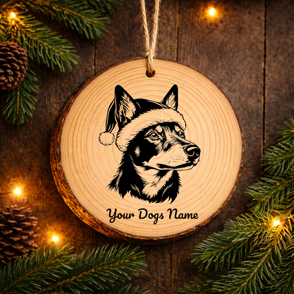 Carolina Santa Hat Dog Santa Hat Dog Rustic Pine Christmas Ornament