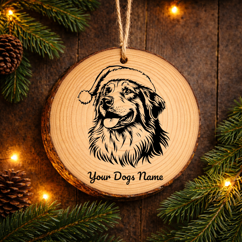 Caucasian Shepherd Santa Hat Dog Santa Hat Dog Rustic Pine Christmas Ornament