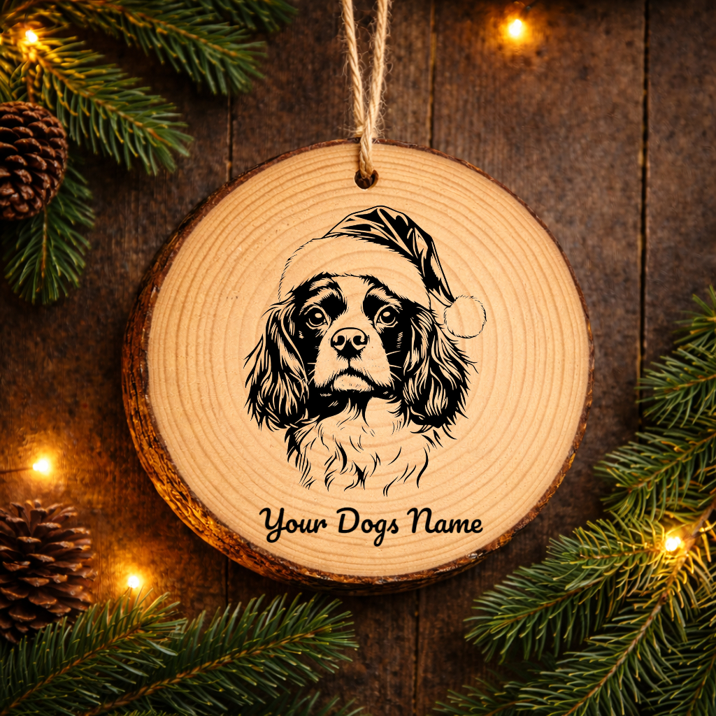 Cavalier King Charles Spaniel Santa Hat Dog Rustic Pine Christmas Ornament