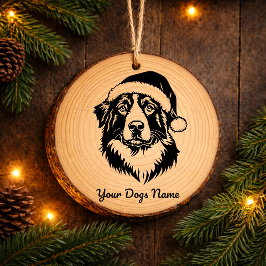 Central Asian Shepherd Santa Hat Dog Santa Hat Dog Rustic Pine Christmas Ornament