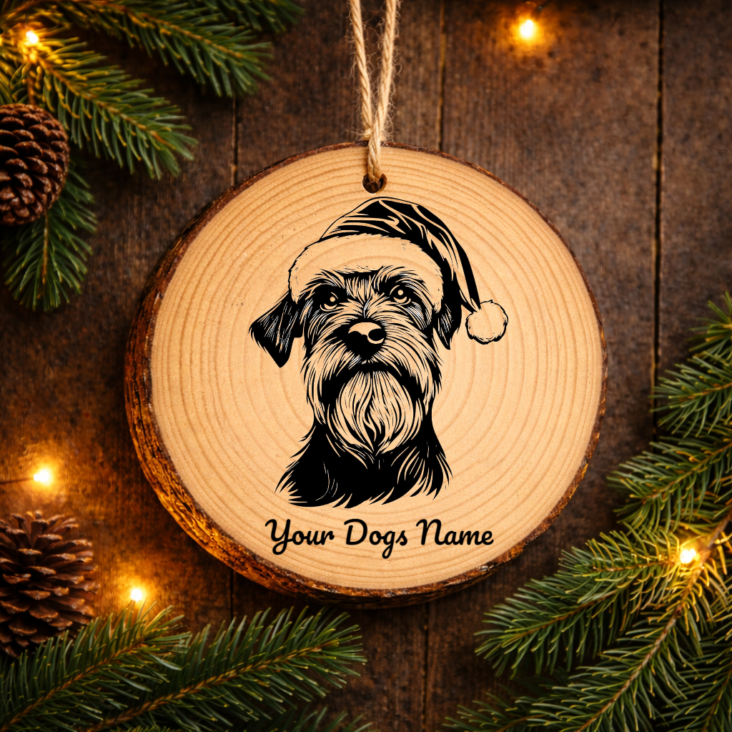 Cesky Terrier Santa Hat Dog Rustic Pine Christmas Ornament