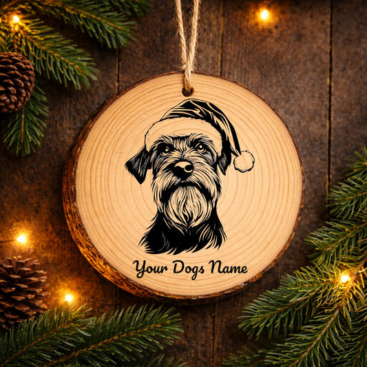 Cesky Terrier Santa Hat Dog Rustic Pine Christmas Ornament