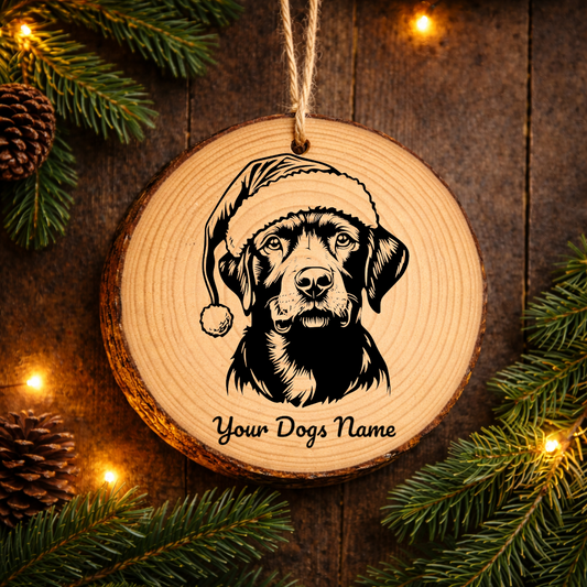 Chesapeake Bay Retriever Santa Hat Dog Rustic Pine Christmas Ornament