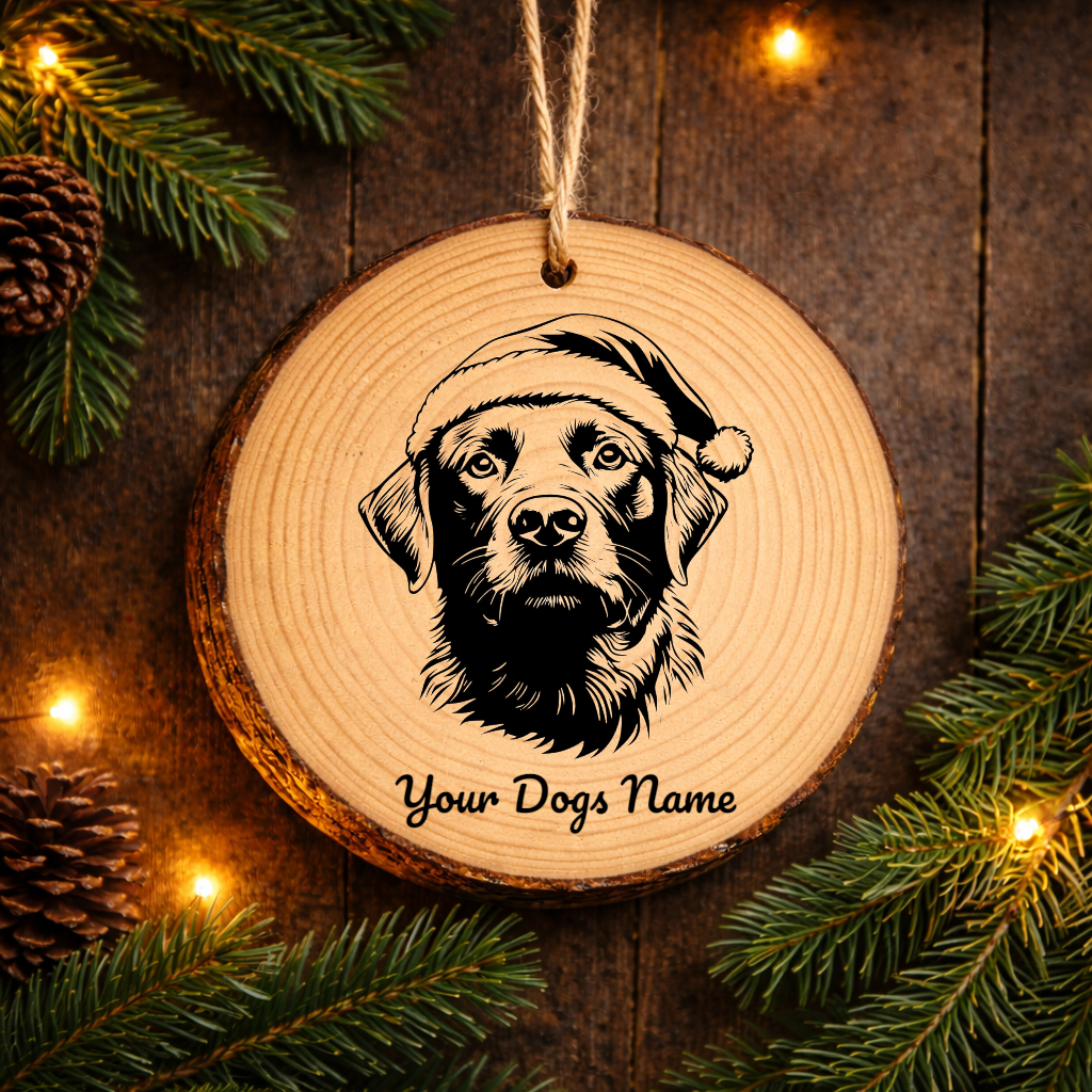 Chesapeake Bay Retriever Santa Hat Dog Rustic Pine Christmas Ornament