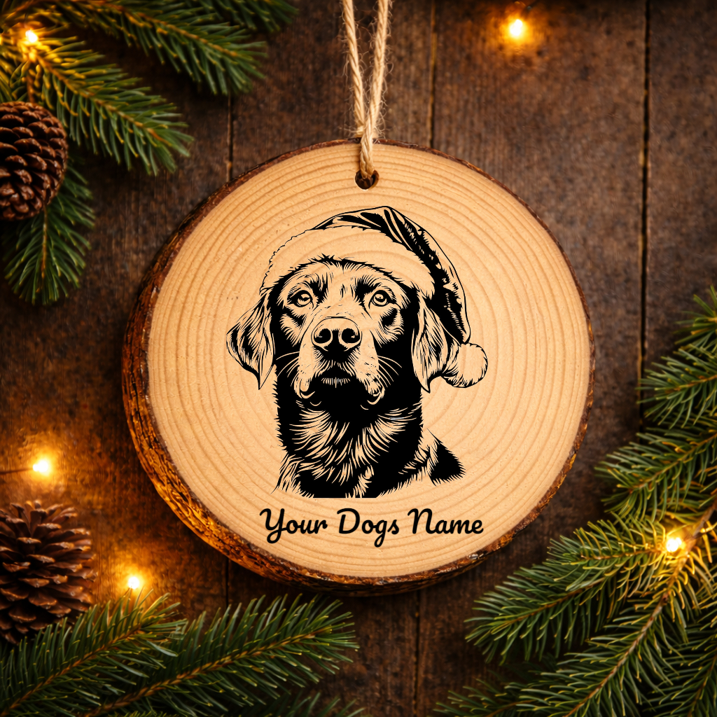 Chesapeake Bay Retriever Santa Hat Dog Rustic Pine Christmas Ornament