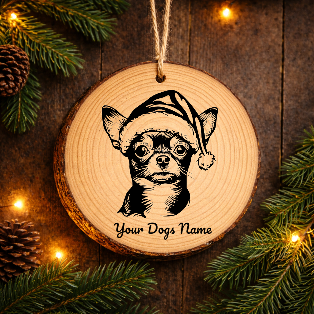 Chihuahua Santa Hat Dog Rustic Pine Christmas Ornament