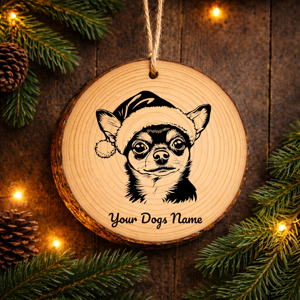 Chihuahua Santa Hat Dog Rustic Pine Christmas Ornament