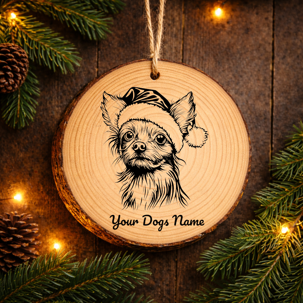 Chinese Crested Santa Hat Dog Rustic Pine Christmas Ornament