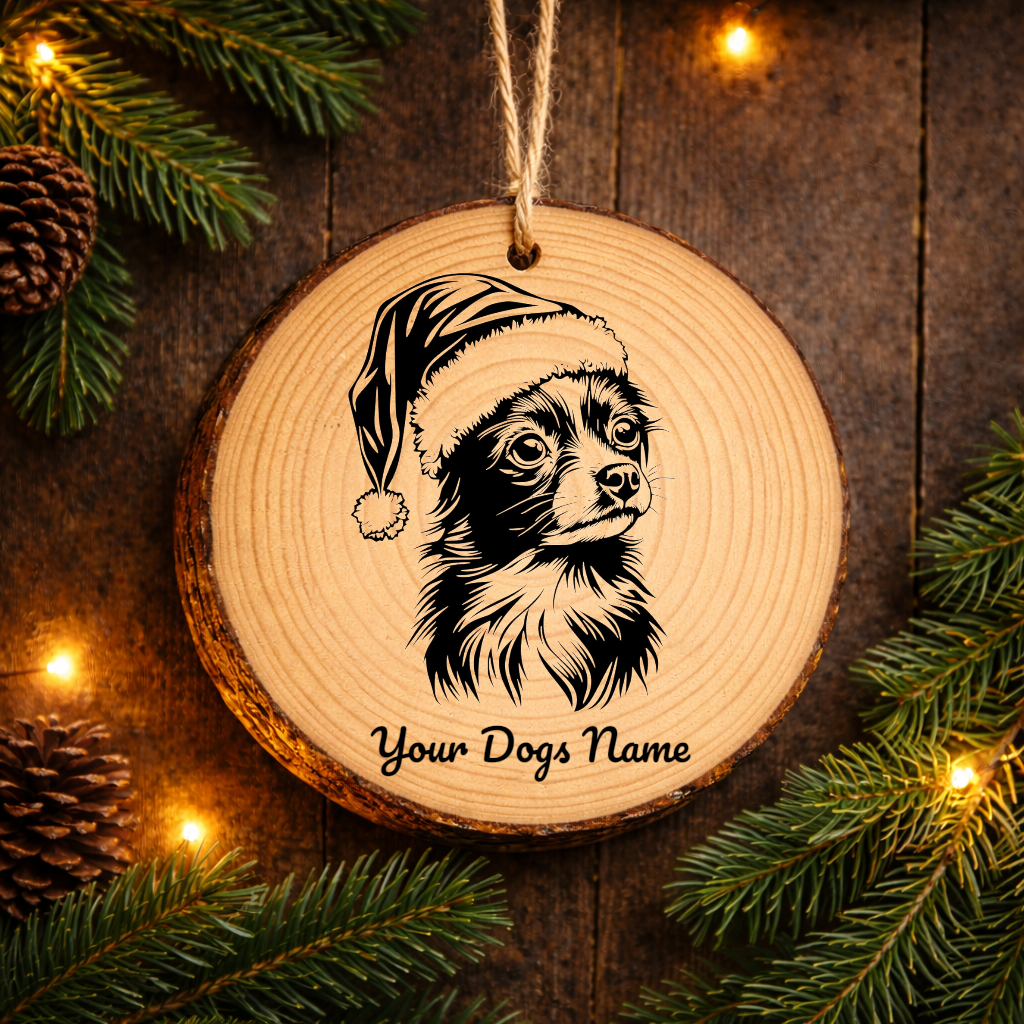 Chinese Crested Santa Hat Dog Rustic Pine Christmas Ornament