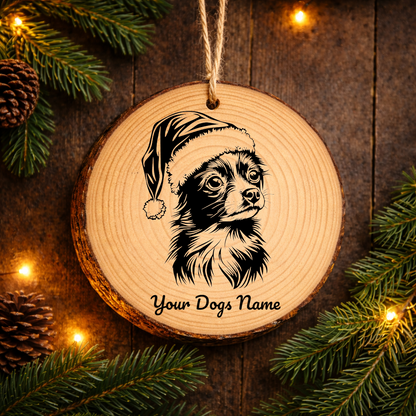 Chinese Crested Santa Hat Dog Rustic Pine Christmas Ornament