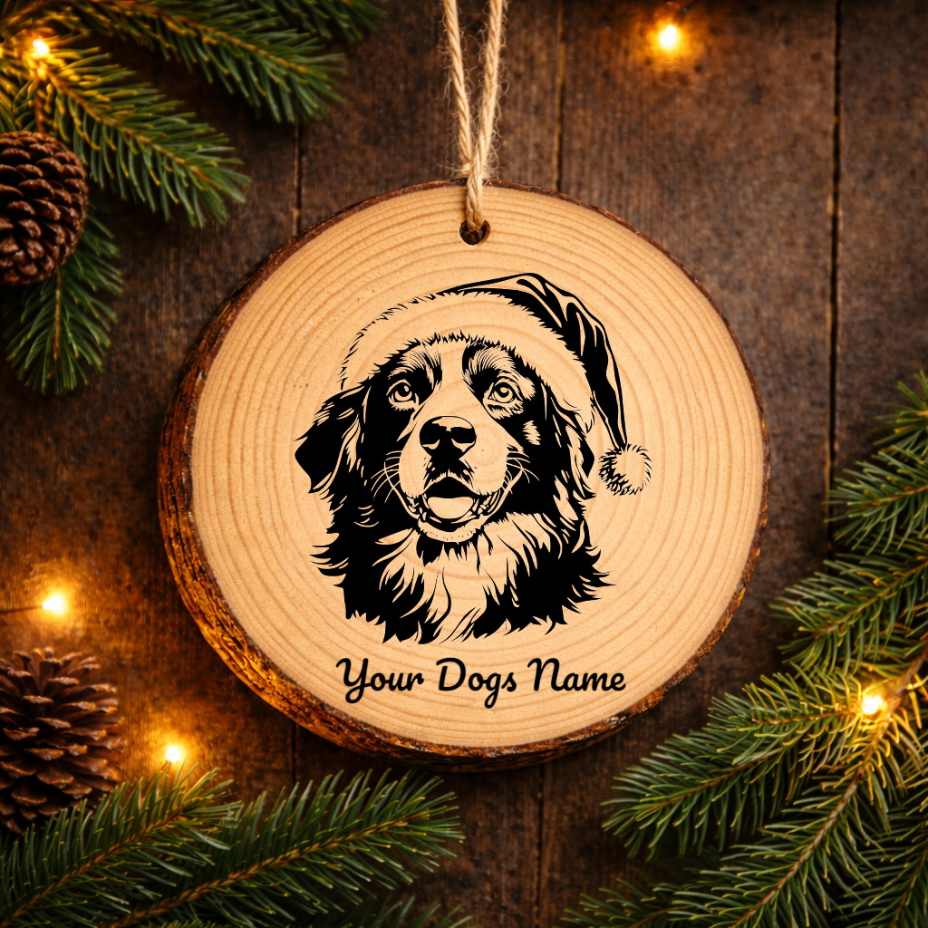 Chinook Santa Hat Dog Rustic Pine Christmas Ornament