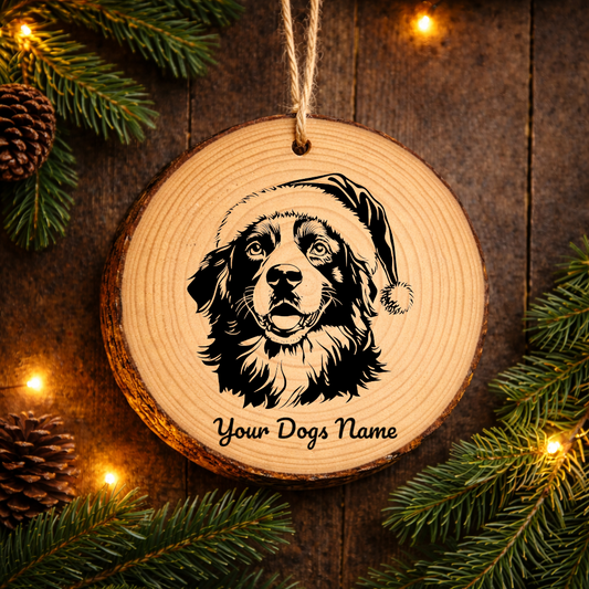 Chinook Santa Hat Dog Rustic Pine Christmas Ornament