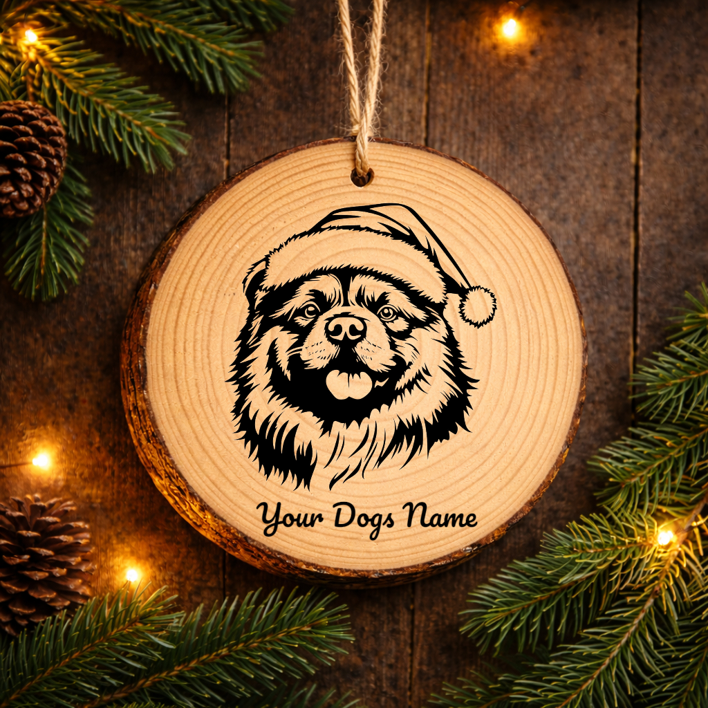 Chow Chow Santa Hat Dog Rustic Pine Christmas Ornament