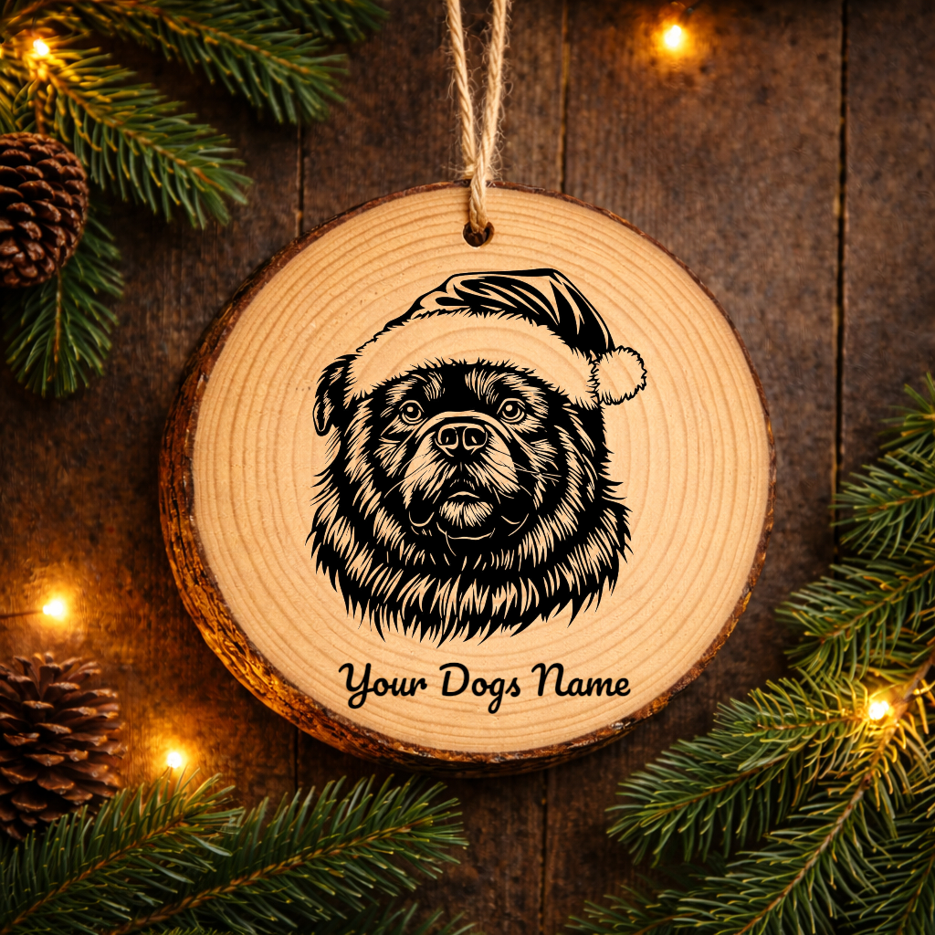 Chow Chow Santa Hat Dog Rustic Pine Christmas Ornament
