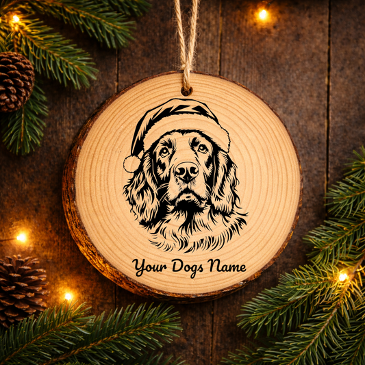 Clumber Spaniel Santa Hat Dog Rustic Pine Christmas Ornament