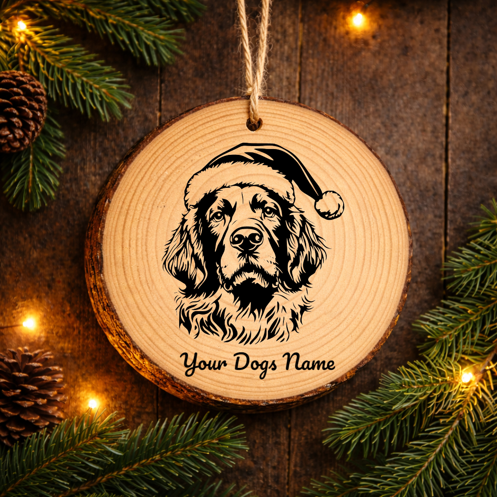 Clumber Spaniel Santa Hat Dog Rustic Pine Christmas Ornament