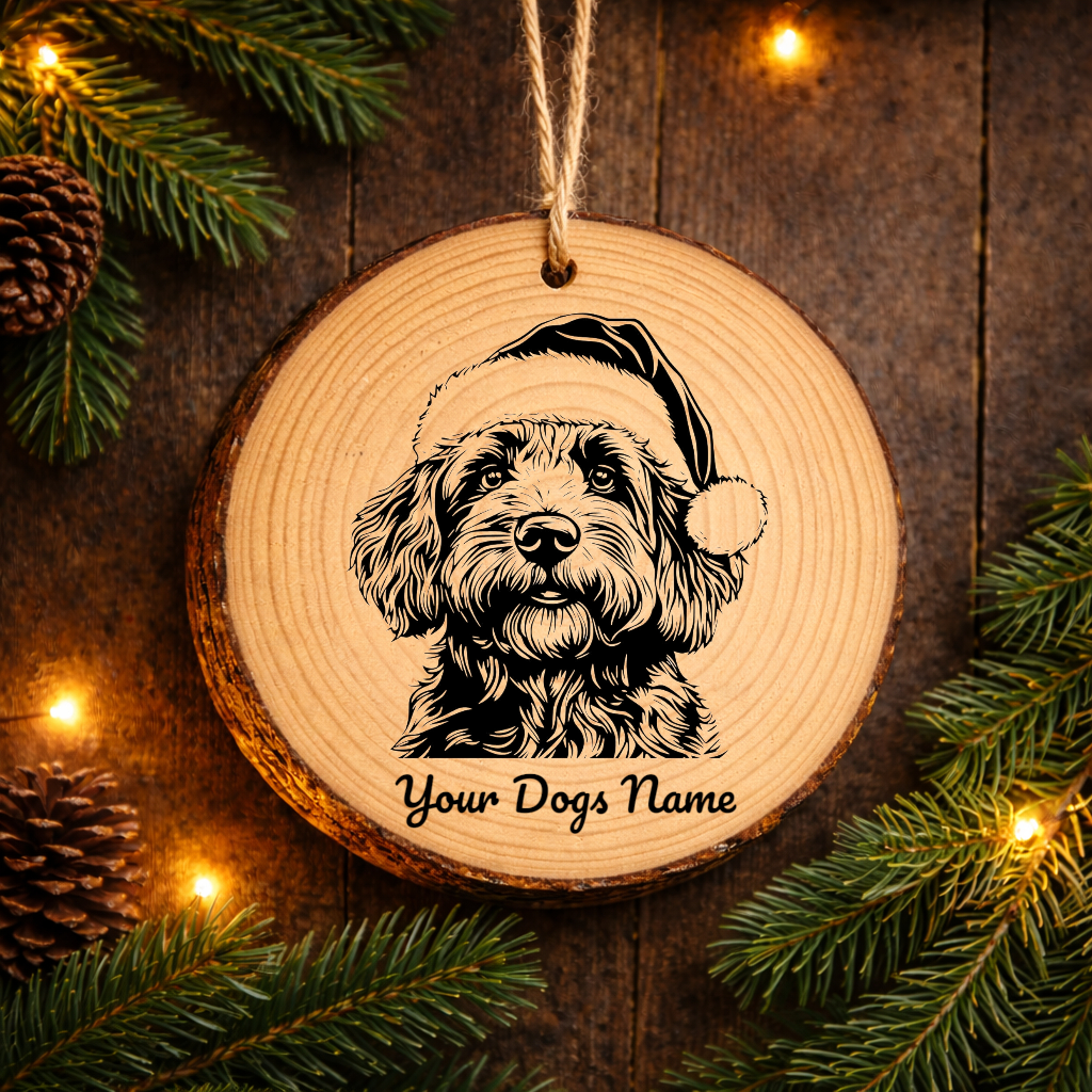 Cockapoo Santa Hat Dog Rustic Pine Christmas Ornament