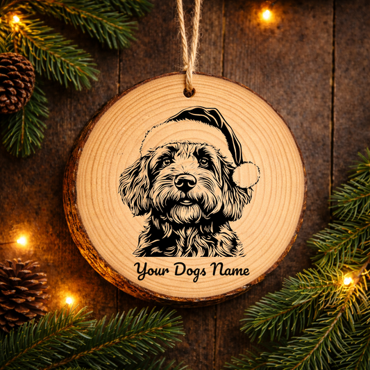 Cockapoo Santa Hat Dog Rustic Pine Christmas Ornament
