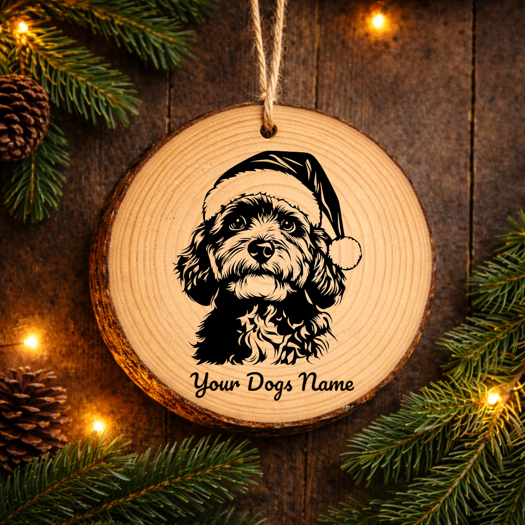 Cockapoo Santa Hat Dog Rustic Pine Christmas Ornament