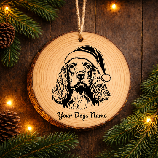 Cocker Spaniel Santa Hat Dog Rustic Pine Christmas Ornament