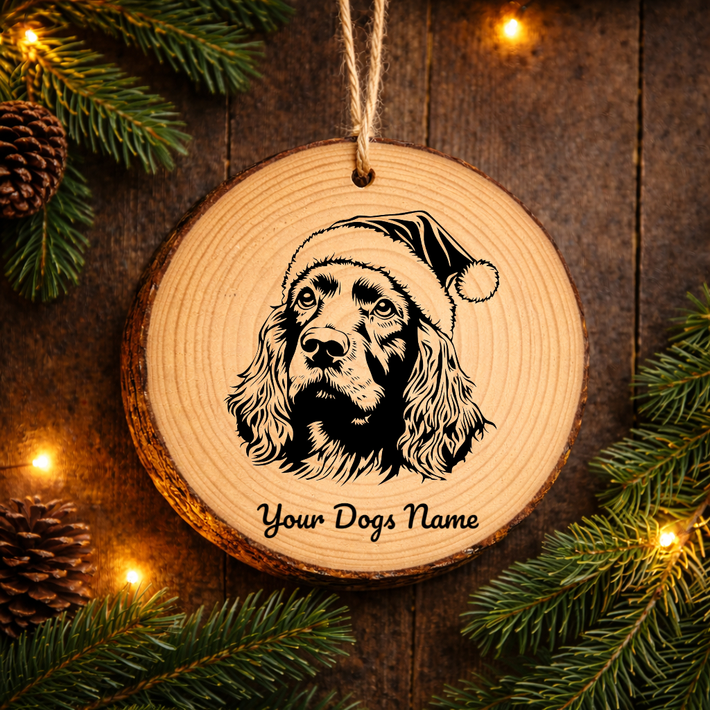 Cocker Spaniel Santa Hat Dog Rustic Pine Christmas Ornament