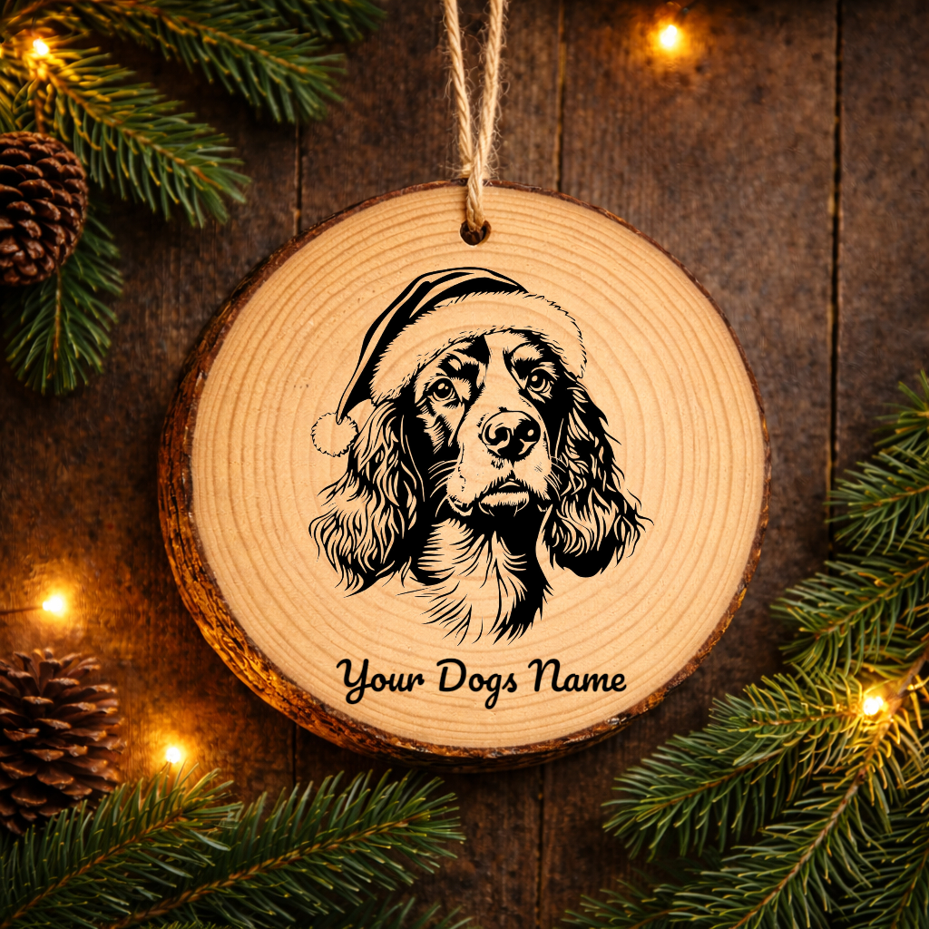 Cocker Spaniel Santa Hat Dog Rustic Pine Christmas Ornament