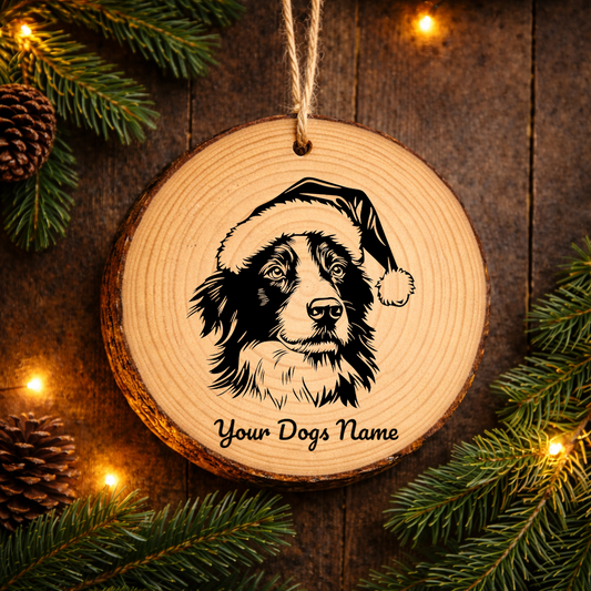 Collie Santa Hat Dog Rustic Pine Christmas Ornament