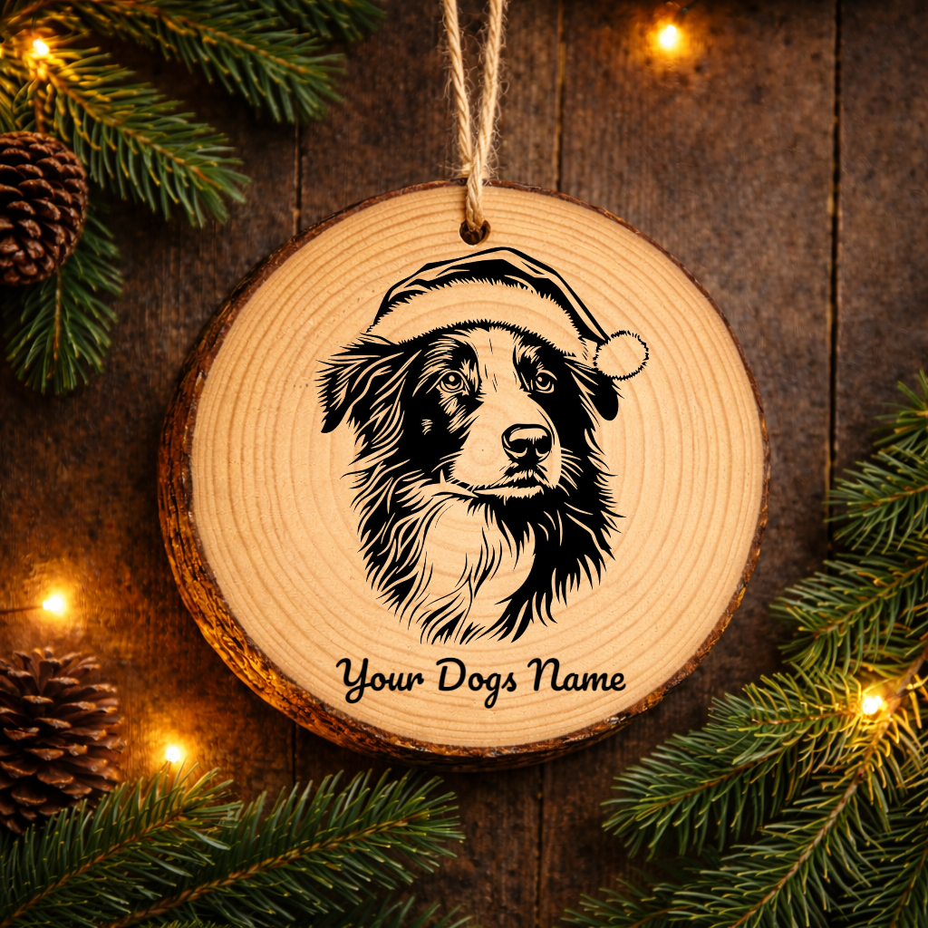Collie Santa Hat Dog Rustic Pine Christmas Ornament