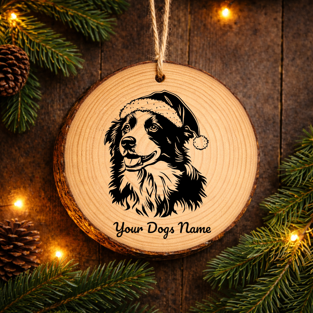 Collie Santa Hat Dog Rustic Pine Christmas Ornament