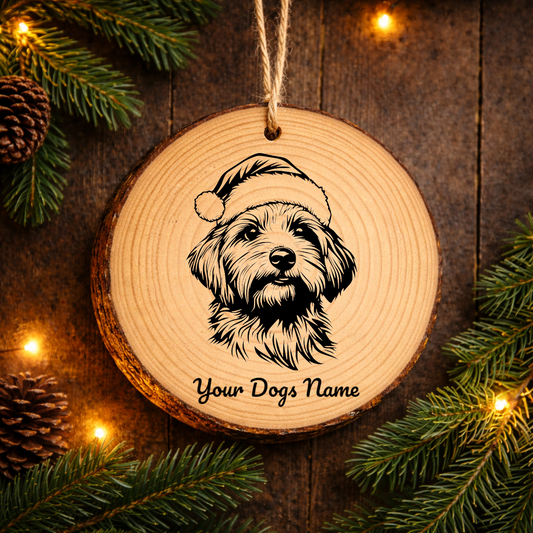 Coton de Tulear Santa Hat Dog Rustic Pine Christmas Ornament