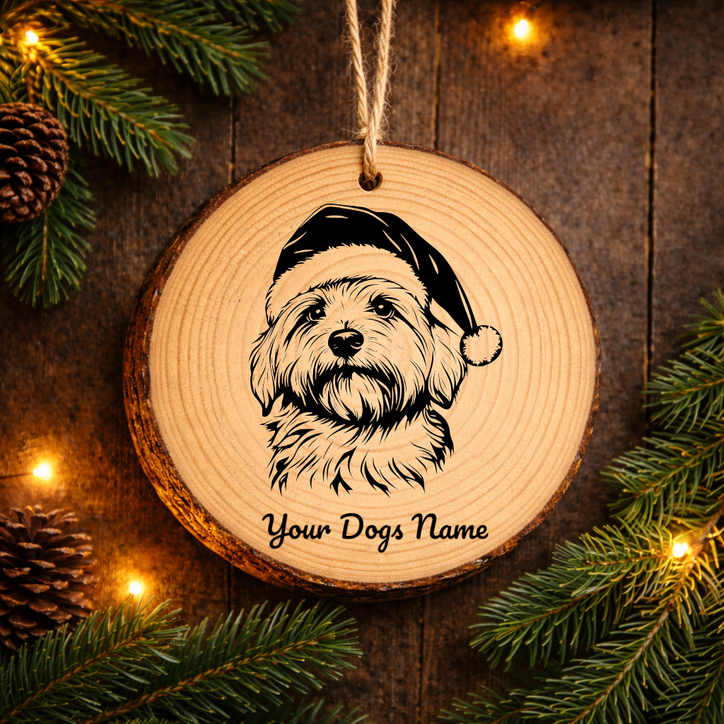 Coton de Tulear Santa Hat Dog Rustic Pine Christmas Ornament