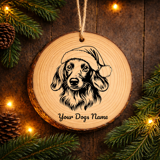 Dachsador Santa Hat Dog Rustic Pine Christmas Ornament