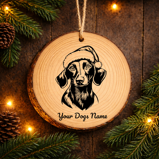 Dachshund Santa Hat Dog Rustic Pine Christmas Ornament