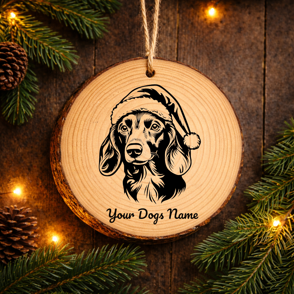 Dachshund Santa Hat Dog Rustic Pine Christmas Ornament