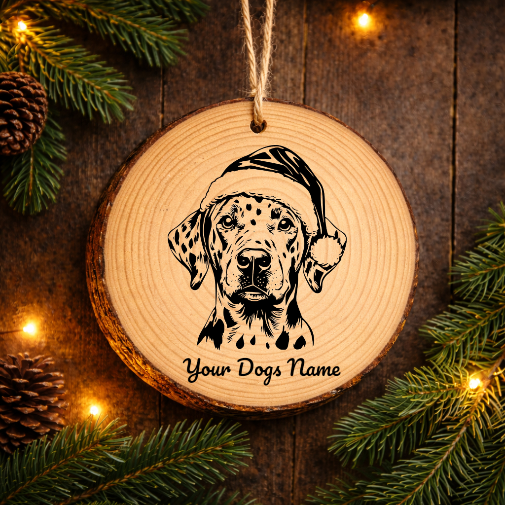Dalmatian Santa Hat Dog Rustic Pine Christmas Ornament