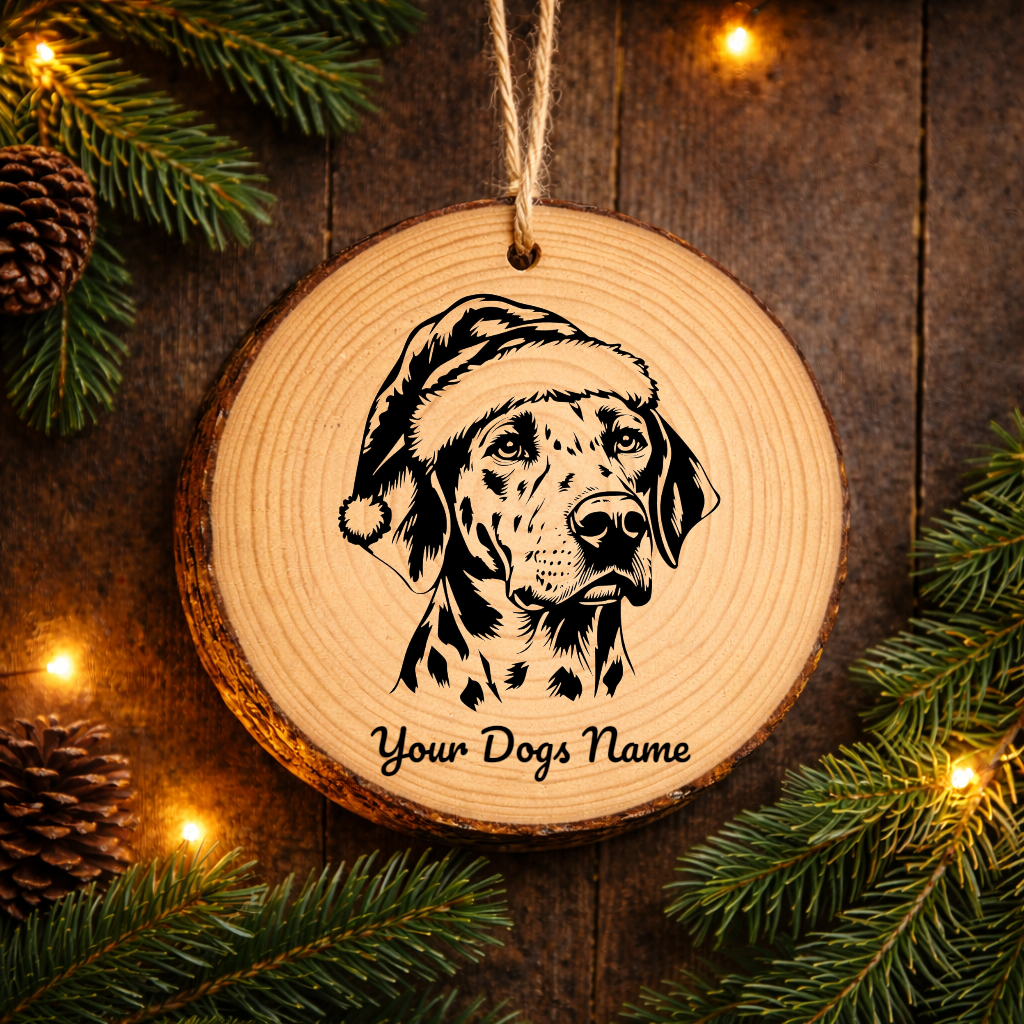 Dalmatian Santa Hat Dog Rustic Pine Christmas Ornament