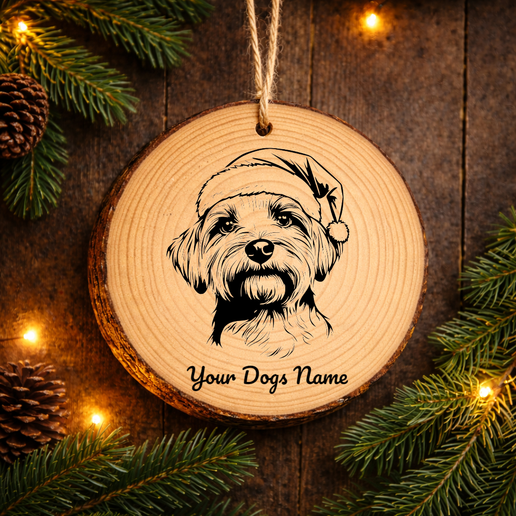 Dandie Dinmont Terrier Santa Hat Dog Rustic Pine Christmas Ornament