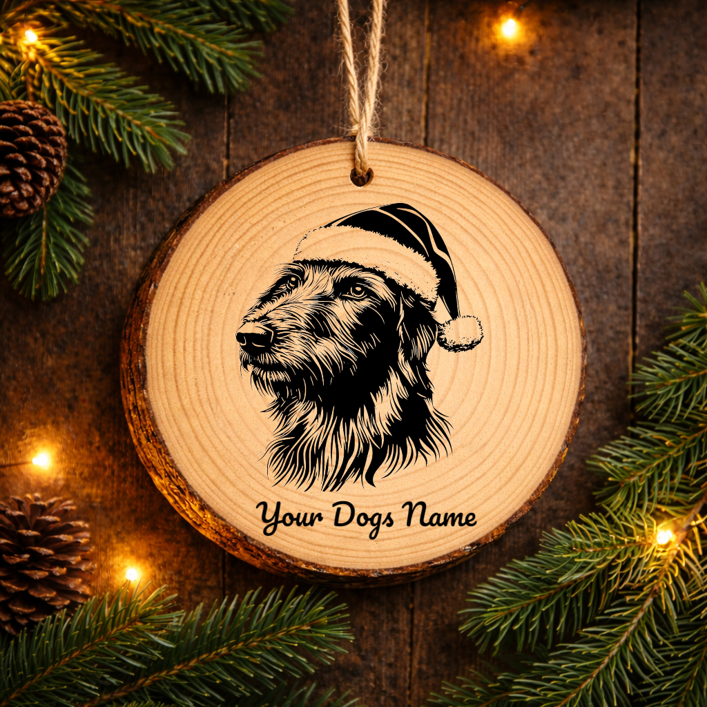 Deerhound Santa Hat Dog Rustic Pine Christmas Ornament
