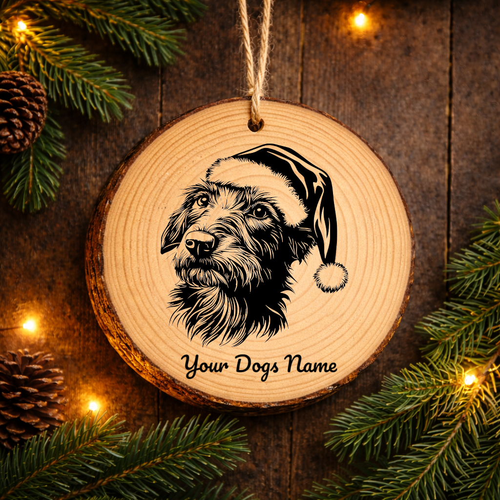 Deerhound Santa Hat Dog Rustic Pine Christmas Ornament