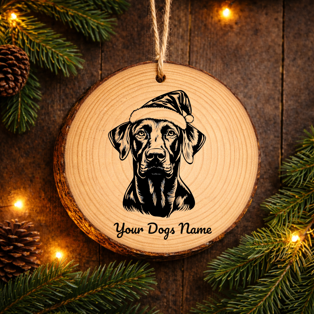 Doberman Pinscher Santa Hat Dog Rustic Pine Christmas Ornament