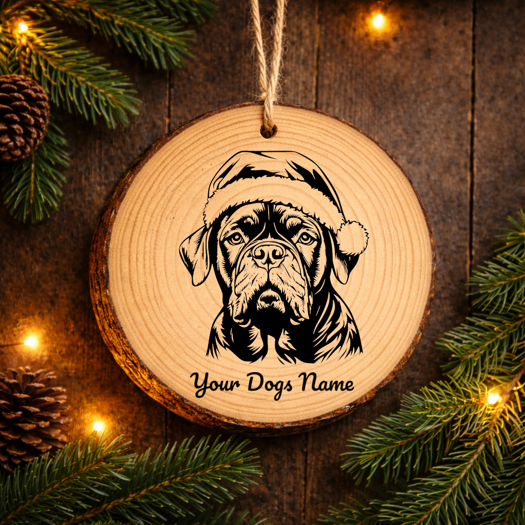 Santa Hat Dogue de Bordeaux Santa Hat Dog Rustic Pine Christmas Ornament